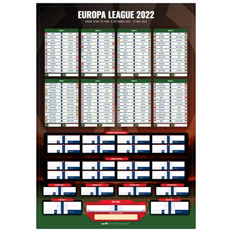 Europa League A1 Wall Chart - 2022/2023 Season - Football Ground Map