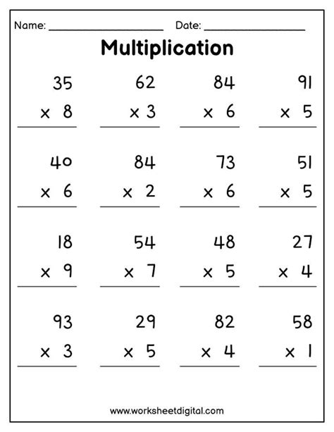 Printable Multiplication Worksheets, Multiplying Worksheets 2 Digit by ...