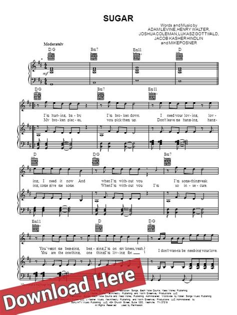 Maroon 5 Sugar Sheet Music, Piano Notes & Chords