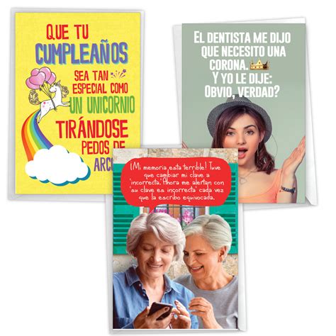 Spanish Laughs: Funny Birthday Variety Pack of 3 Cards