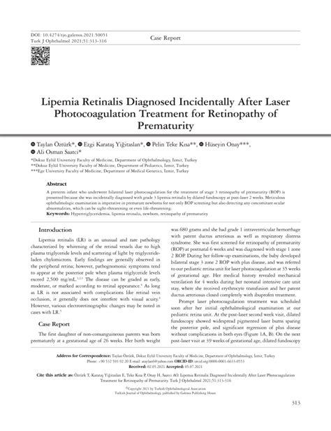 (PDF) Lipemia Retinalis Diagnosed Incidentally After Laser Photocoagulation Treatment for ...