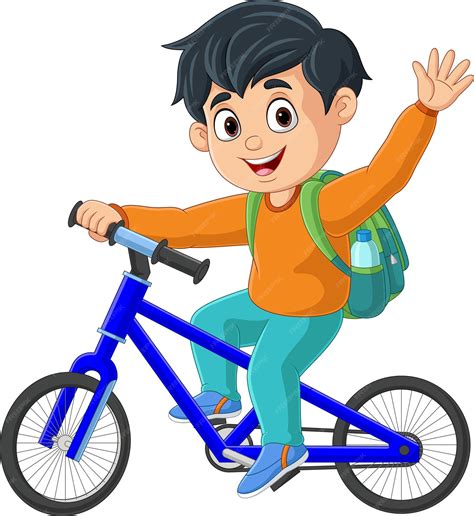 Premium Vector | Cute school boy cartoon riding bicycle