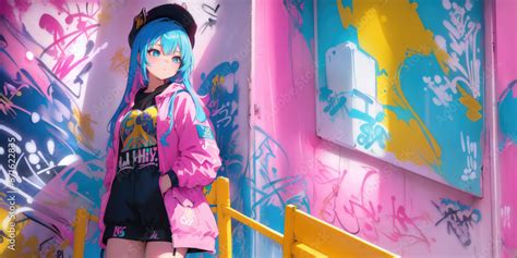 Beautiful anime girl, graffiti Artist. Generative AI ilustración de Stock | Adobe Stock