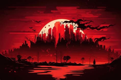 Premium Photo | A panoramic view of the blood red sky at night