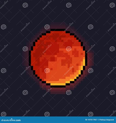 Pixel Art Cartoon Blood Moon with Glowing Light. Stock Illustration ...