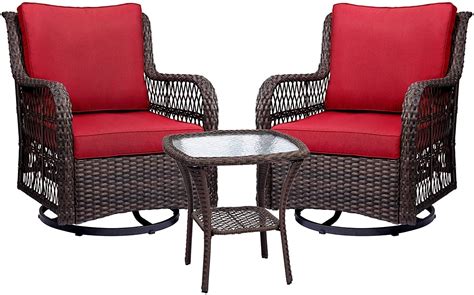 DYesay 3 Pieces Outdoor Wicker Swivel Rocker Patio Set, 360 Degree Swivel Rocking Chairs Elegant ...