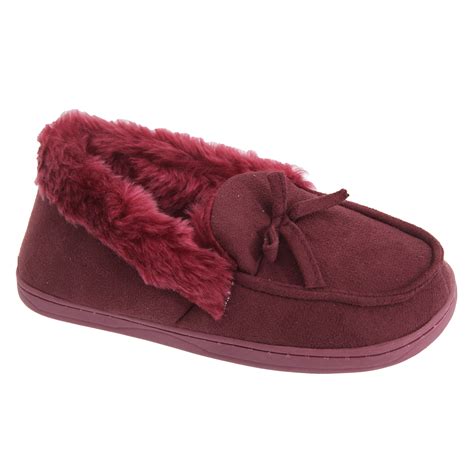 Womens/Ladies Faux Fur Lined Moccasin Slippers | eBay