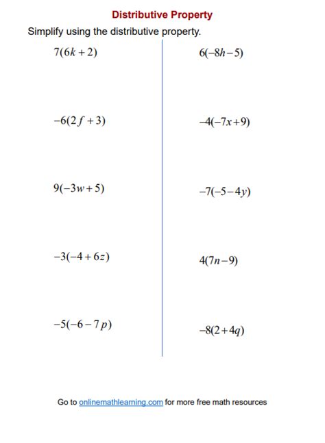 Distributive Property Worksheets (printable, online, answers, examples)