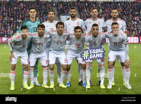 The Spanish football team poses for a photo during the UEFA Euro 2020 Qualifiers Group F match ...