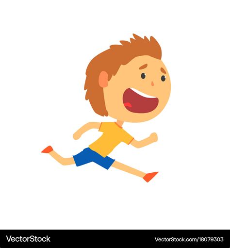 Happy boy running kids physical activity cartoon Vector Image