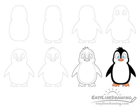 How to Draw a Penguin Step by Step - EasyLineDrawing | Penguin drawing ...