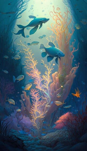 Premium AI Image | A painting of a fish and coral reef.