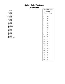 Quite - Quiet Worksheet for Grades 6-9 by Gale Johnson | TPT