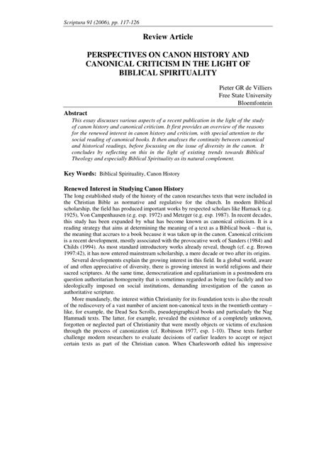 (PDF) PERSPECTIVES ON CANON HISTORY AND CANONICAL CRITICISM IN THE ...