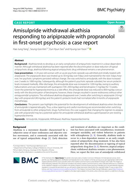 (PDF) Amisulpride withdrawal akathisia responding to aripiprazole with ...