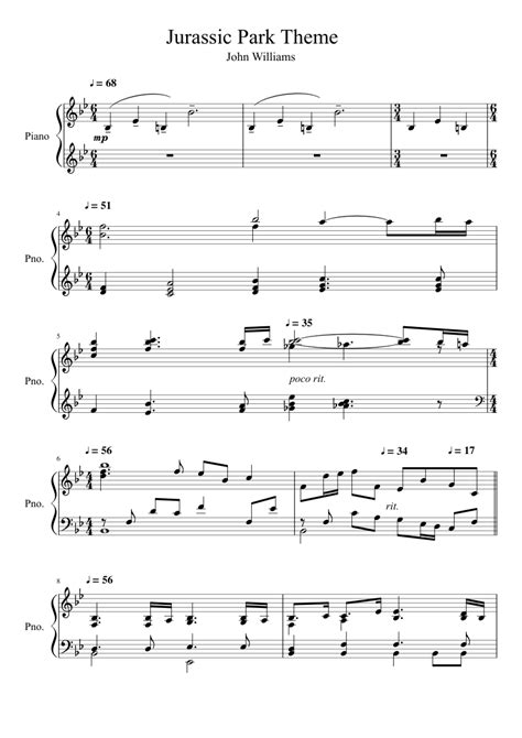 John William - Jurassic Park Theme sheet music for Piano download free ...