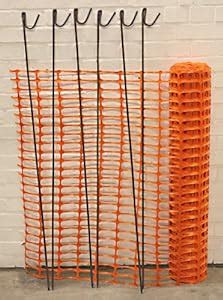 Orange Plastic Barrier Fencing 1m x 50m Safety Construction Site Mesh with 10 Steel Posts ...