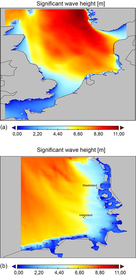 (a, b) Significant wave height (m) in the North Sea (a) and the German... | Download Scientific ...