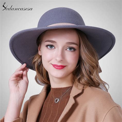 Sedancasesa New Fashion Wide Brim Hats For Women 100% Australian Wool ...