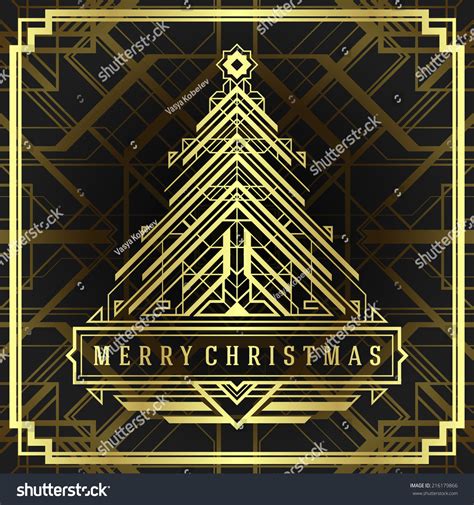 Christmas Tree Art Deco Style. Merry Christmas Holidays Wish Greeting ...