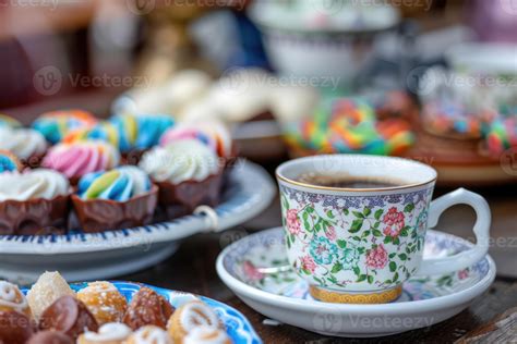 AI generated Turkish Coffee and Colorful Ramadan Eid Candy and Chocolate, Traditional Ottoman ...