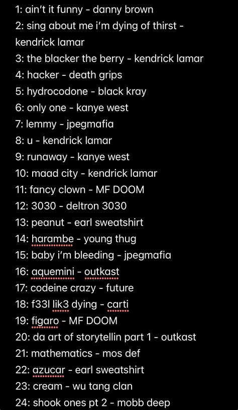 Here is my outdated top 25 rap songs oat, will probably make a more up to date list soon but ...