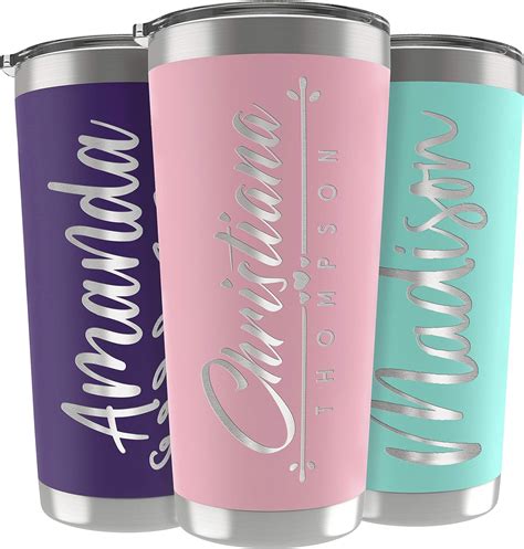 Personalized Gifts For Women - 20 Oz. Custom Tumblers w/ Lid, Light Pink - Insulated Travel ...