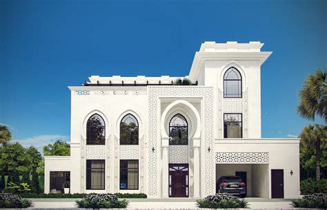 White Modern Islamic villa exterior design 5- White stone with ...