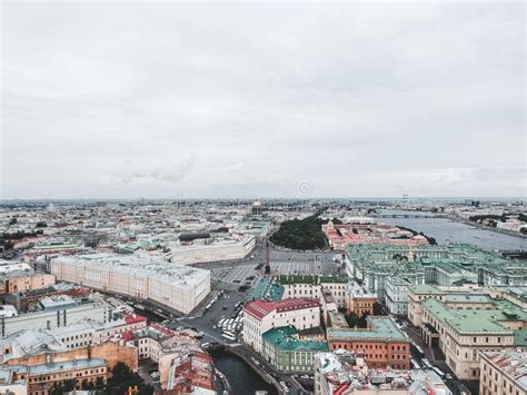 Aerial Photo Center of St. Petersburg, Roofs, Moika River, Neva River, Palace Square. Sunset ...