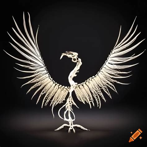 White phoenix skeleton on black background