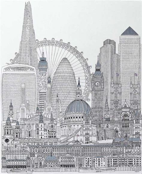 London (2016) Ink drawing by Simon Fairless | London painting, Cityscape drawing, London art drawing