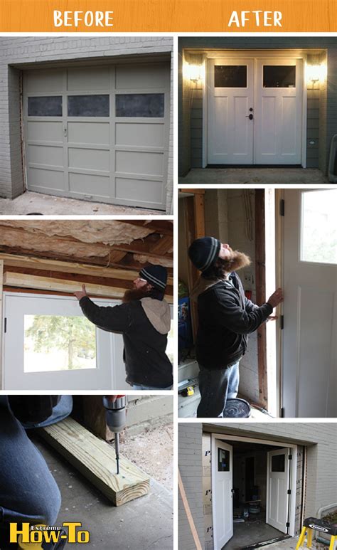 Double-Door Garage Conversion - Extreme How To | Diy exterior door, Diy exterior, Diy home ...