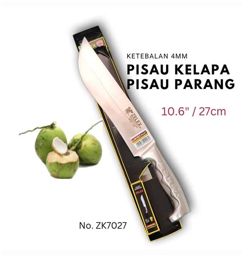 Coconut Knife 10" ZELEX Stainless Steel Non Slip 4mm Kitchen Knife Opener Chopper Pisau Potong ...