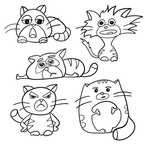 Cartoon Feline Friends Outline Coloring Page A Fun Activity Book For Kids Vector, Kids, Friendly ...