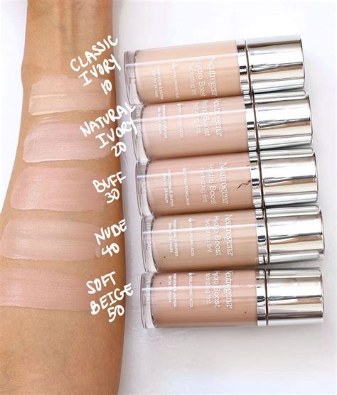 neutrogena hydro boost hydrating tint foundation swatches 10 classic ivory, 20 natural ivory, 30 ...