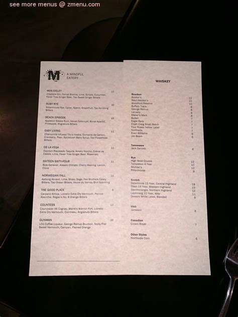 Menu at Muse restaurant, Cincinnati