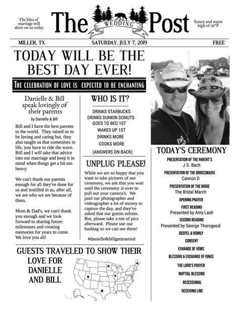 Unique Newspaper Wedding Program-The Wedding Post | Etsy | Newspaper ...