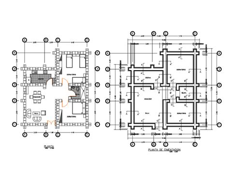 Foundation plan and layout plan details of single story house dwg file ...