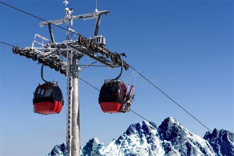 Gondola Ski Lift in the Mountains Stock Photo - Image of cold ...