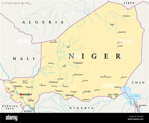 Niger Mappa Politico con capitale Niamey, confini nazionali più ...