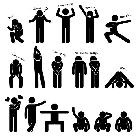 Man Person Basic Body Language Posture Stick Figure Pictogram Icon ...