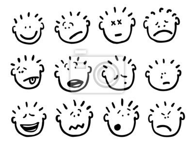 Vector cartoon faces and emotions • wall stickers human face, pencil ...