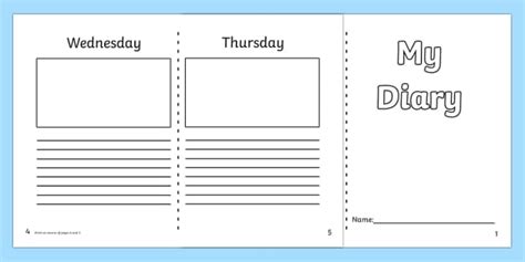 Diary Template KS1 - 7 day diary, writing frame, diary, journal