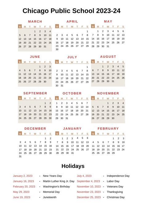 Chicago Public Schools Calendar 2023-24 with Holidays