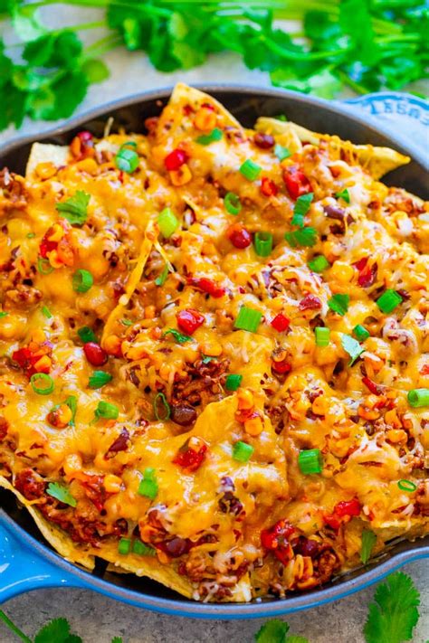 Loaded Skillet Nachos (with Ground Beef!) - Averie Cooks