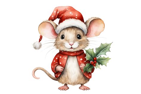 Watercolor Christmas Mouse Clipart Graphic by Nayem Khan · Creative Fabrica