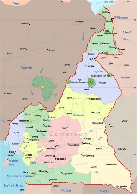 Cameroun villes de la carte - Cameroun carte avec les villes (du centre de l'Afrique - Afrique)