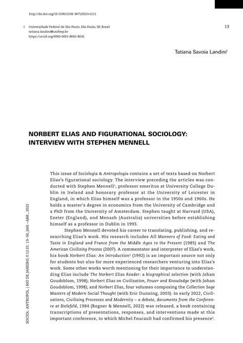 (PDF) NORBERT ELIAS AND FIGURATIONAL SOCIOLOGY: INTERVIEW WITH STEPHEN ...