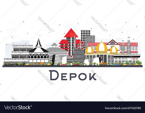 Depok indonesia city skyline with color buildings Vector Image