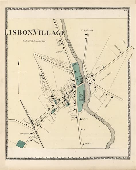 Lisbon Village, Maine 1873 Old Town Map Print - Androscoggin Co. - OLD MAPS